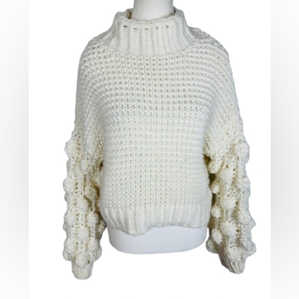 MINKPINK Cream Cowl Neck Knit Sweater with Sleeve Textured Detail Size S